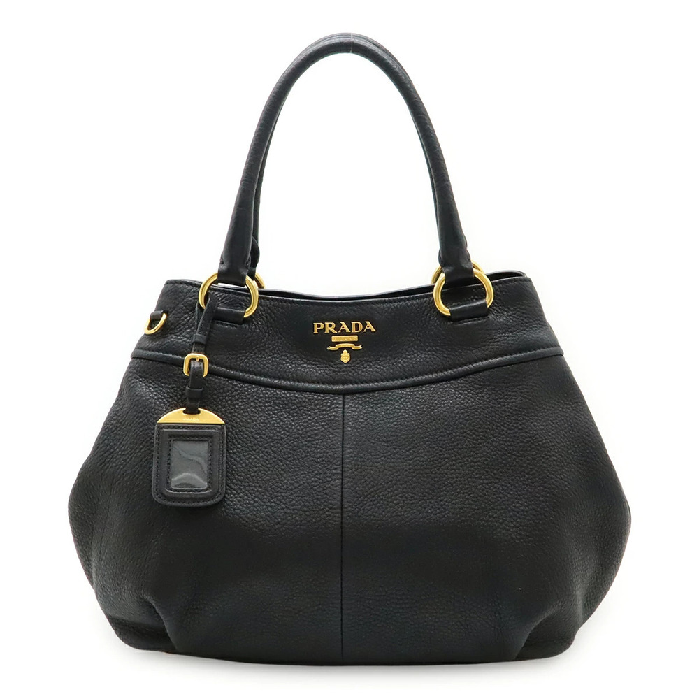 Prada Tote Bag Handbag Leather NERO Black Shoulder Strap